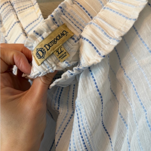 Off the shoulder Democracy Blue and White Striped Blouse - Picture 3 of 6